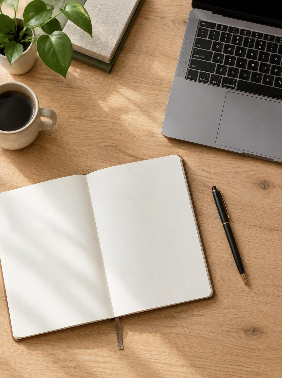 Notebook and laptop on a wooden desk for budget planning